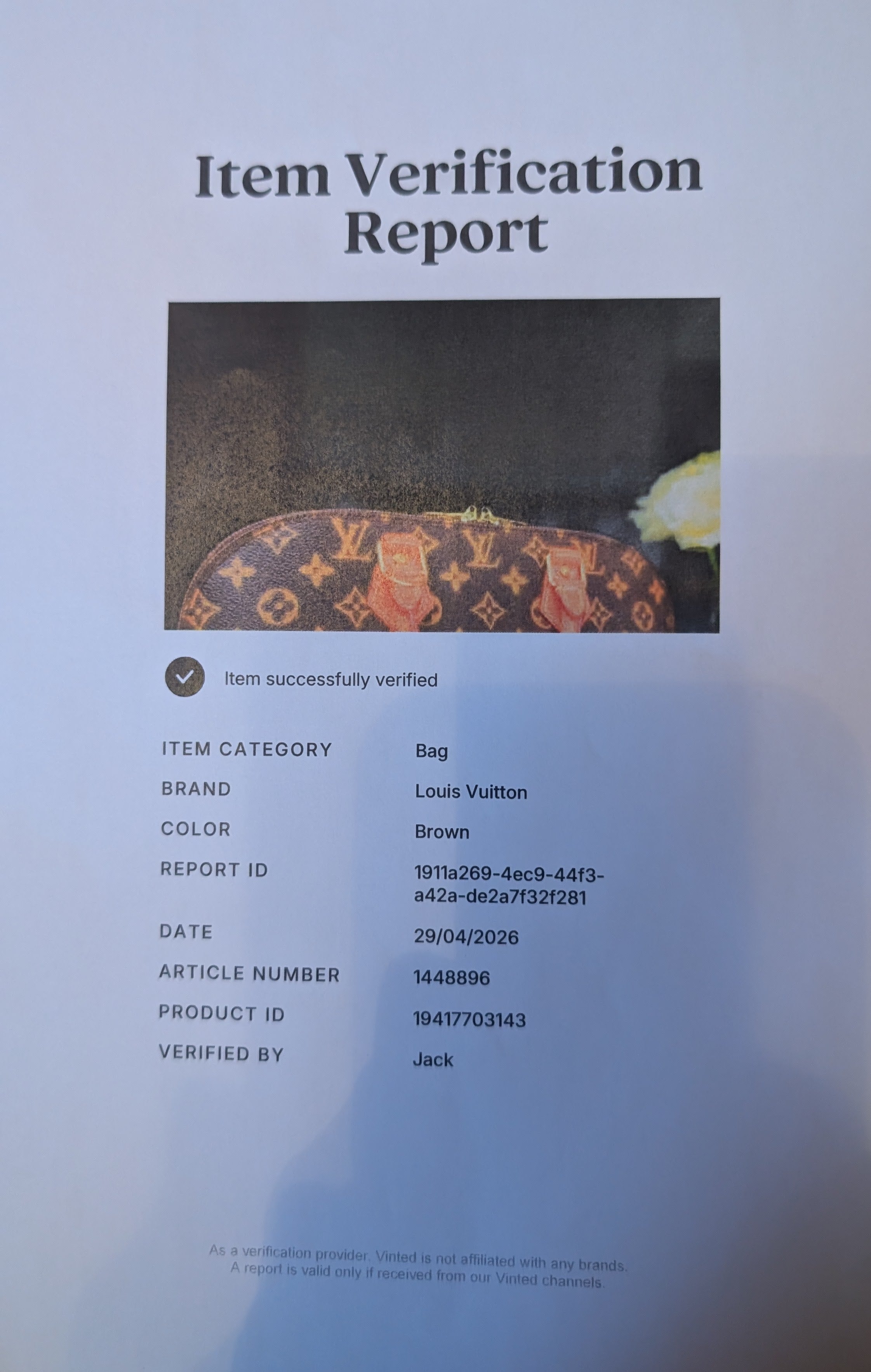 certificate of authernticity for Pre-owned Louis Vuitton Alma PM Monogram Canvas